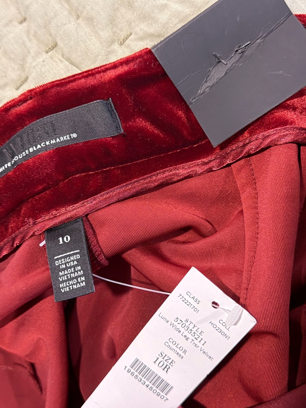 NWT WHITE HOUSE BLACK MARKET Luna Wide Leg Classic Size 10 Red Velvet - Picture 7 of 8